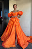 Load image into Gallery viewer, A Line Orange Bow Knot Long Prom Dress with Slit