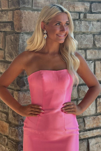 Pink Corset Strapless Mermaid Prom Dress with Slit