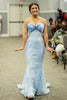 Load image into Gallery viewer, Sky Blue Appliques Mermaid Strapless Tulle Prom Dress