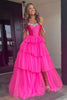 Load image into Gallery viewer, Sparkly Beaded Fuchsia Tiered Corset Prom Dress with Slit