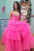 Load image into Gallery viewer, Sparkly Beaded Fuchsia Tiered Corset Prom Dress with Slit