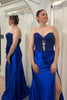 Load image into Gallery viewer, Royal Blue Corset Strapless Mermaid Long Prom Dress with Slit