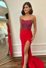 Load image into Gallery viewer, Sparkly Fuchsia Mermaid Beaded Strapless Prom Dress with Slit