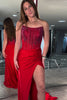 Load image into Gallery viewer, Sparkly Fuchsia Mermaid Beaded Strapless Prom Dress with Slit