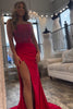 Load image into Gallery viewer, Sparkly Fuchsia Mermaid Beaded Strapless Prom Dress with Slit