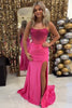 Load image into Gallery viewer, Sparkly Fuchsia Mermaid Beaded Strapless Prom Dress with Slit