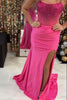 Load image into Gallery viewer, Sparkly Fuchsia Mermaid Beaded Strapless Prom Dress with Slit