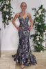 Load image into Gallery viewer, Navy Mermaid Sparkly Sequins Floral Print Long Prom Dress