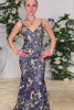 Load image into Gallery viewer, Navy Mermaid Sparkly Sequins Floral Print Long Prom Dress