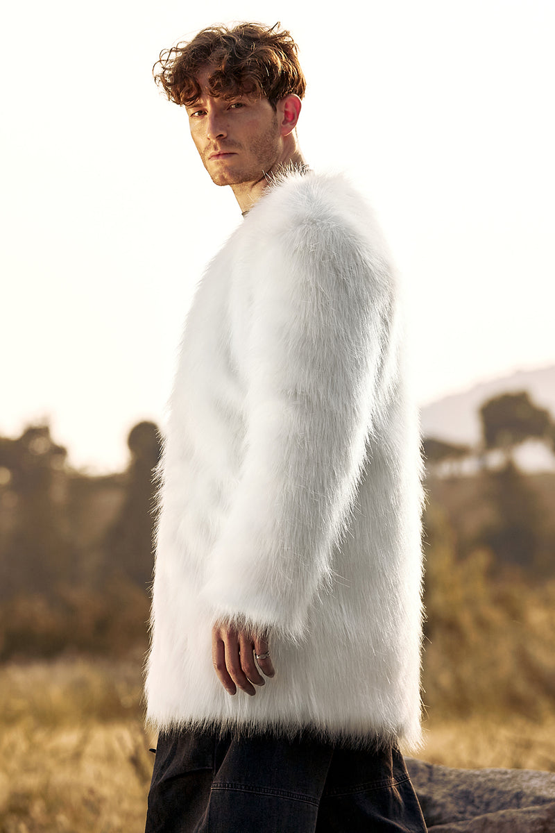 Load image into Gallery viewer, White Faux Fur Puffy Long Trench Coat