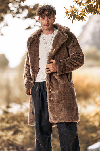 Khaki Mink Coat Men's Notch Collar Fur Jacket Coat