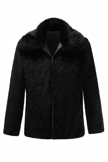 Faux Fur Warm Shawl Collar Fluffy Fleece Jacket with Full-Zip