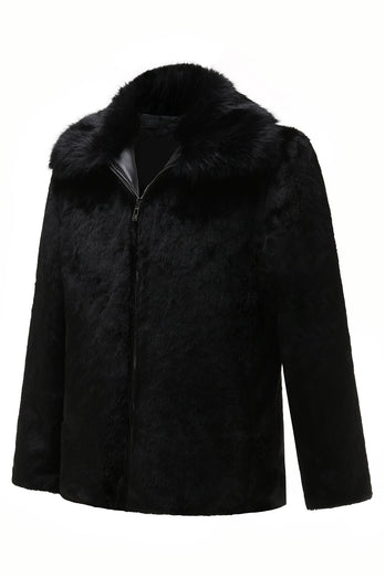 Faux Fur Warm Shawl Collar Fluffy Fleece Jacket with Full-Zip