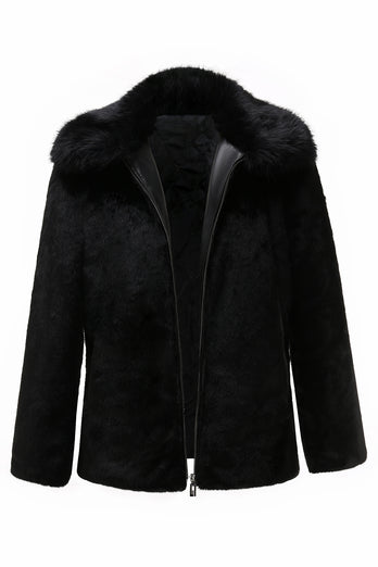 Faux Fur Warm Shawl Collar Fluffy Fleece Jacket with Full-Zip