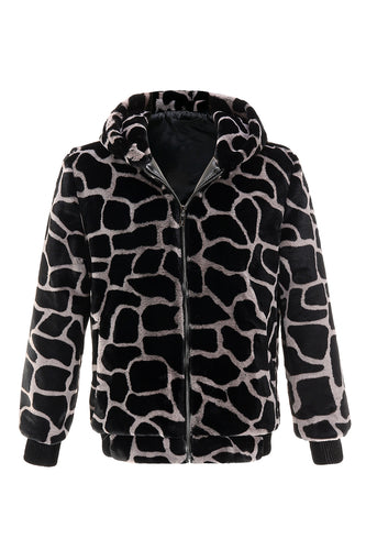 Black and White Giraffe Print Front Zip Hoodie