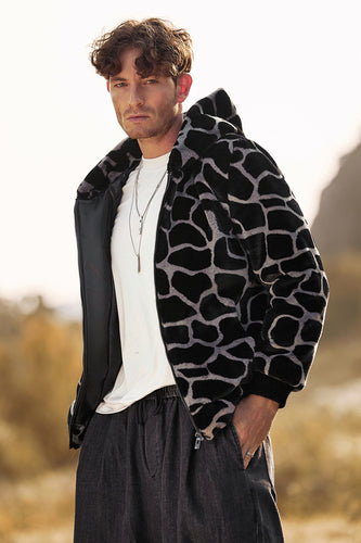 Leopard Slim Fit Warm Fluffy Casual Top Thermal Jacket