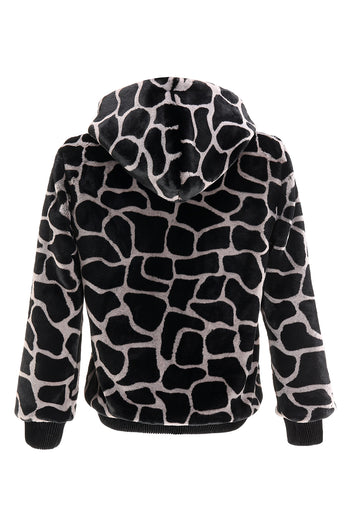 Black and White Giraffe Print Front Zip Hoodie