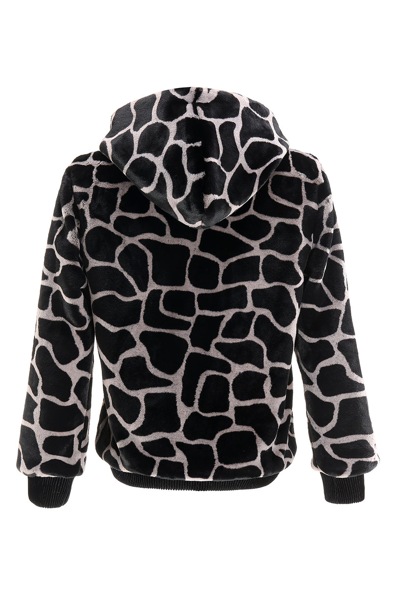 Load image into Gallery viewer, Black and White Giraffe Print Front Zip Hoodie