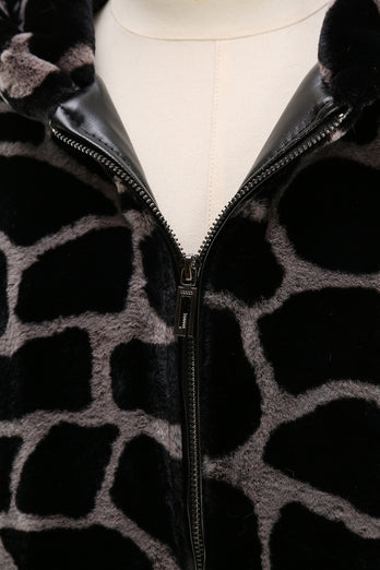 Black and White Giraffe Print Front Zip Hoodie