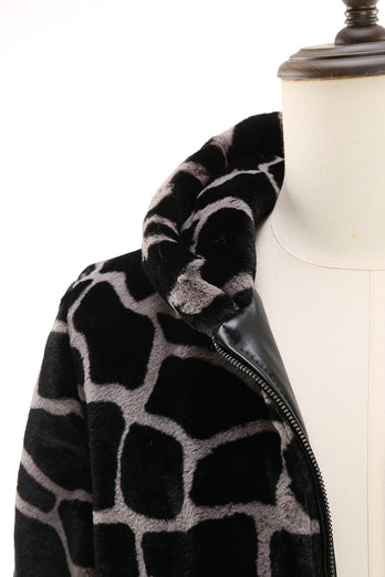 Black and White Giraffe Print Front Zip Hoodie