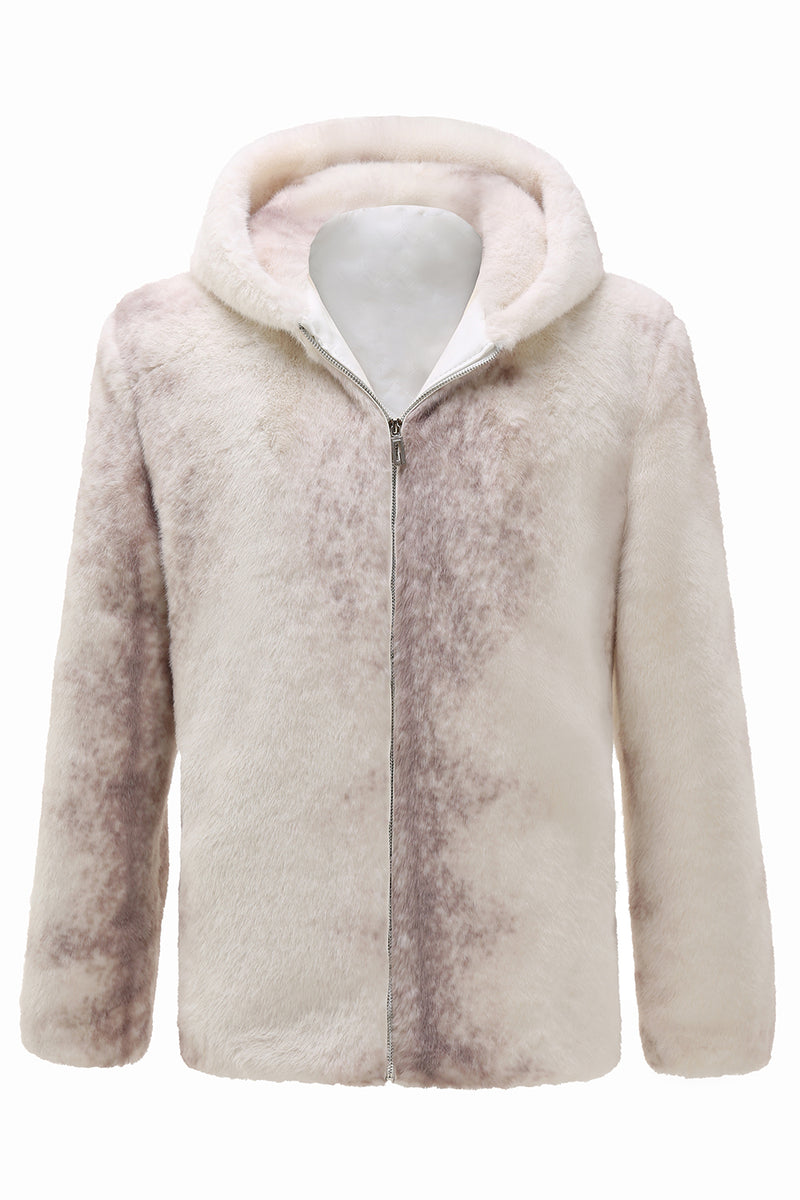 Load image into Gallery viewer, Ivory Faux Fur Hoodie Sweatshirt with Zipper