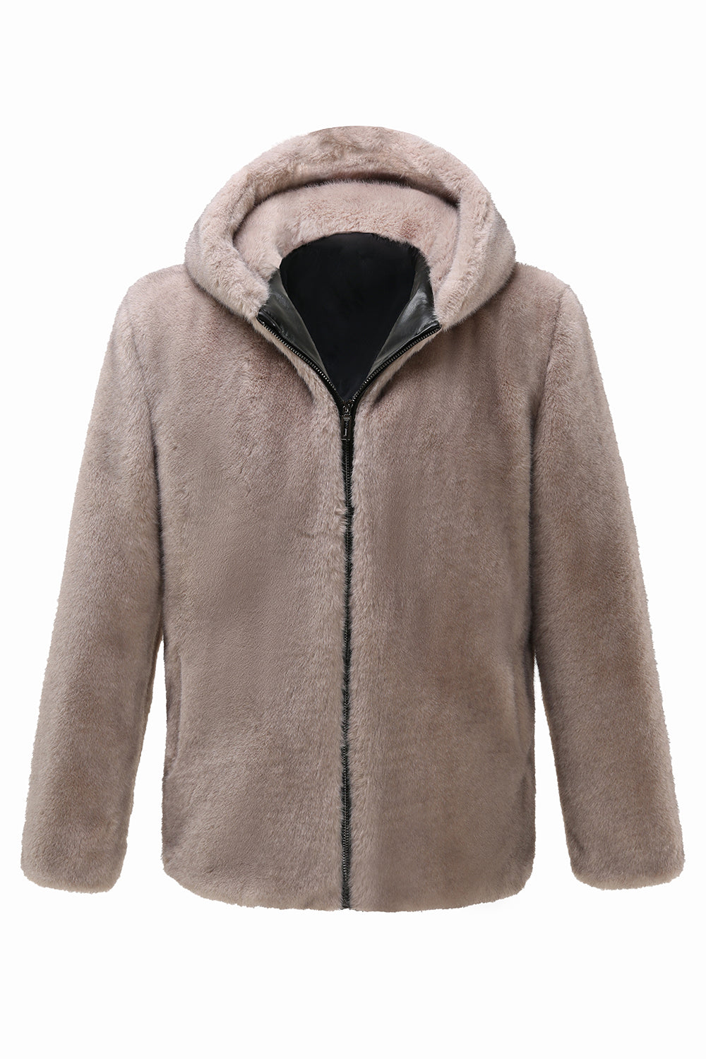 Khaki Faux Fur Integrated Hooded Mid Length Jacket