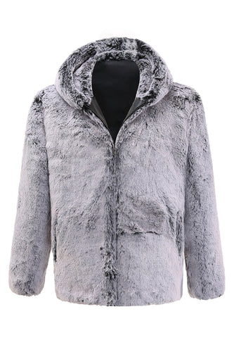 Grey Mink Jacket Light Luxury Hooded Thick Fur Warm Outwear Coats