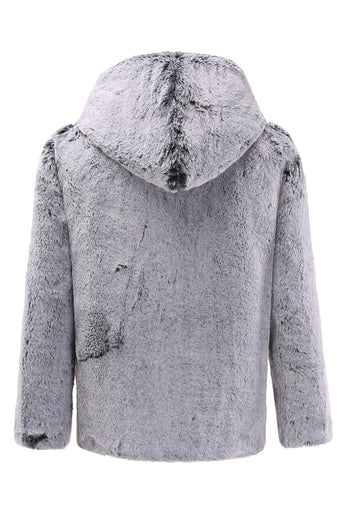 Grey Mink Jacket Light Luxury Hooded Thick Fur Warm Outwear Coats