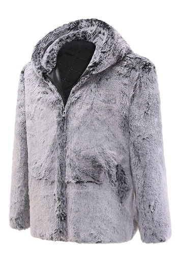 Grey Mink Jacket Light Luxury Hooded Thick Fur Warm Outwear Coats