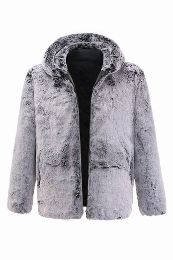 Grey Mink Jacket Light Luxury Hooded Thick Fur Warm Outwear Coats