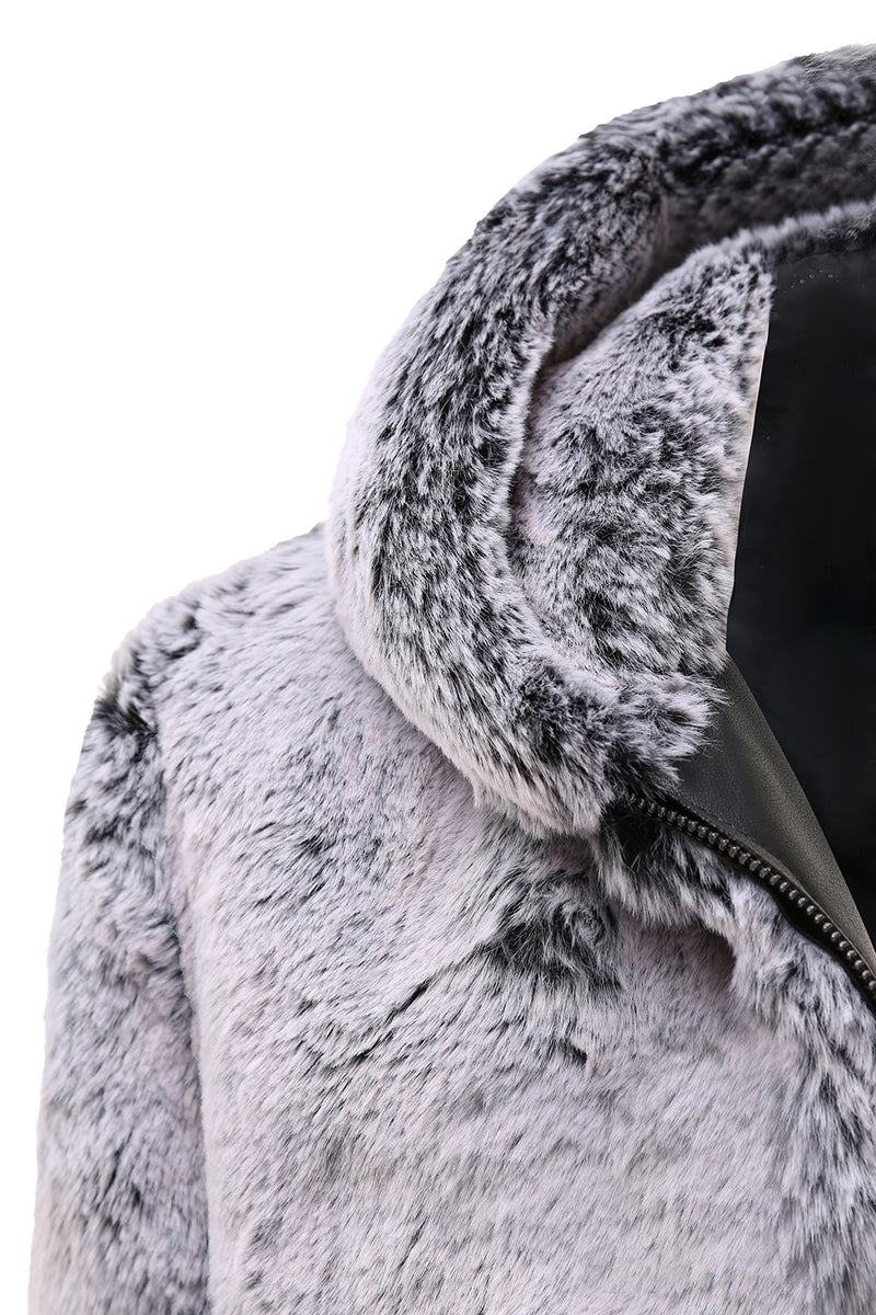 Load image into Gallery viewer, Grey Mink Jacket Light Luxury Hooded Thick Fur Warm Outwear Coats