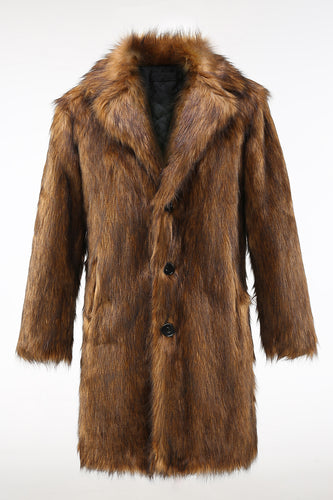 Brown Faux Fur Turndown Collar Fashion Overcoats for Winter