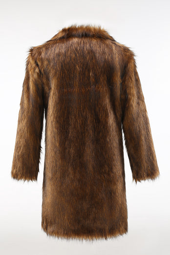 Brown Faux Fur Turndown Collar Fashion Overcoats for Winter