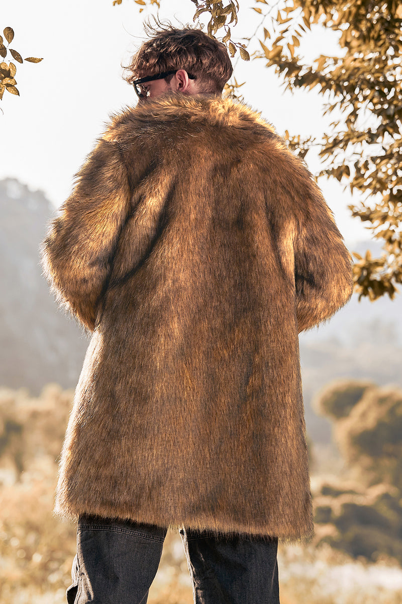 Load image into Gallery viewer, Brown Long Faux Fur Coat Thicken Stand Collar Jacket