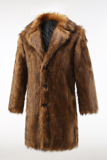 Brown Faux Fur Turndown Collar Fashion Overcoats for Winter