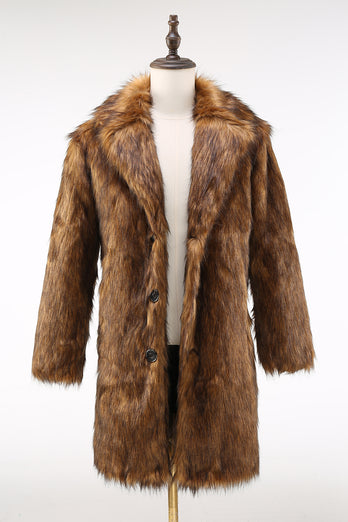 Brown Faux Fur Turndown Collar Fashion Overcoats for Winter