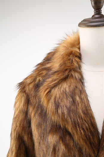 Brown Faux Fur Turndown Collar Fashion Overcoats for Winter