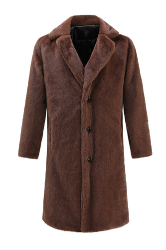 Brown Faux Fur Coats Warm Winter Outerwear