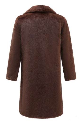 Brown Faux Fur Coats Warm Winter Outerwear