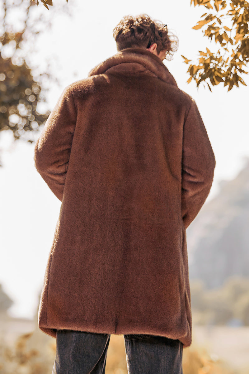 Load image into Gallery viewer, Brown Open Front Faux Fur Long Fluffy Coat