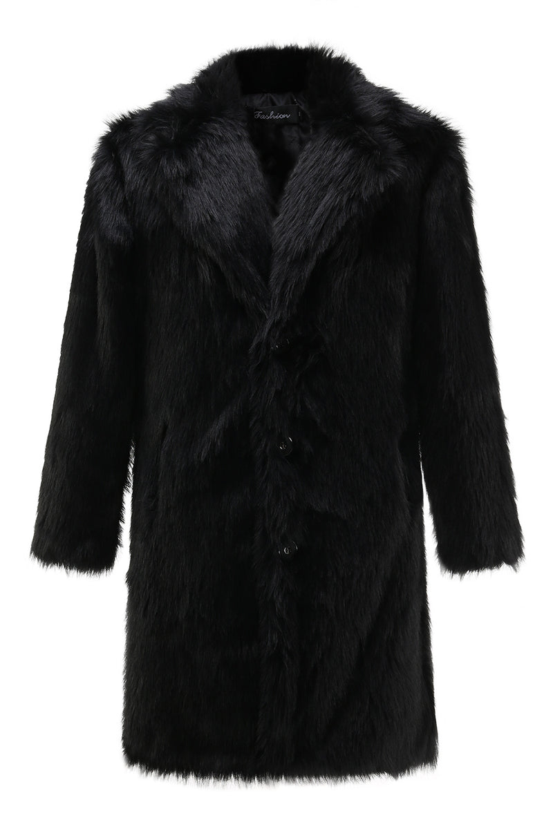 Load image into Gallery viewer, Black Faux Fur Coat Lapel Mid Length Winter Overcoat