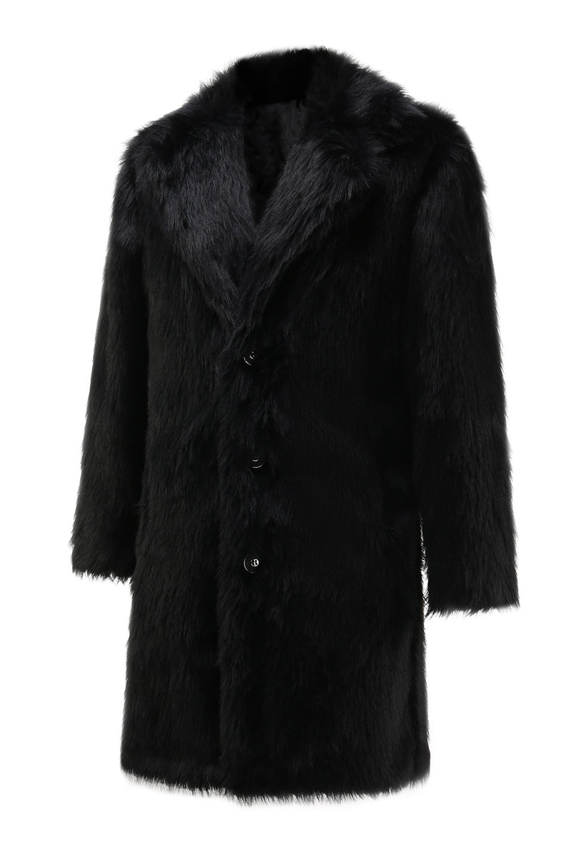 Load image into Gallery viewer, Black Faux Fur Coat Lapel Mid Length Winter Overcoat