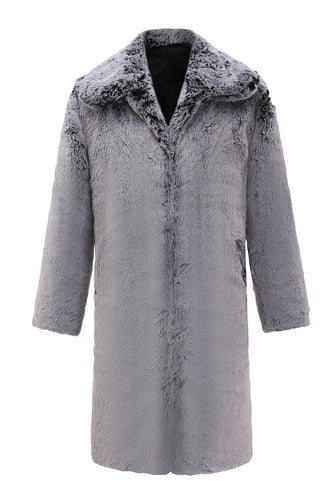 Grey Faux Fur Mid Length Winter Overcoat