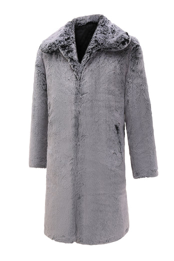 Grey Faux Fur Mid Length Winter Overcoat