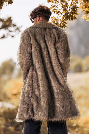 Khaki Long Fur Fluffy Thick Long Sleeve Furry Coat Jacket