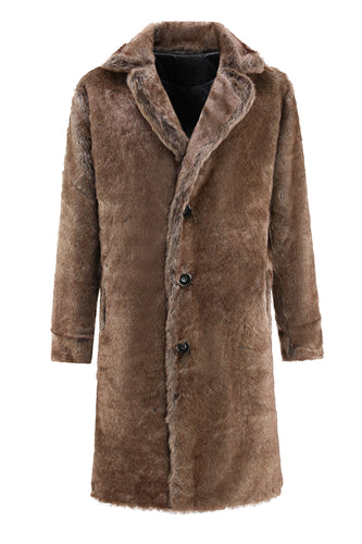 Coffee Thick Fur Long Leather Winter Coat