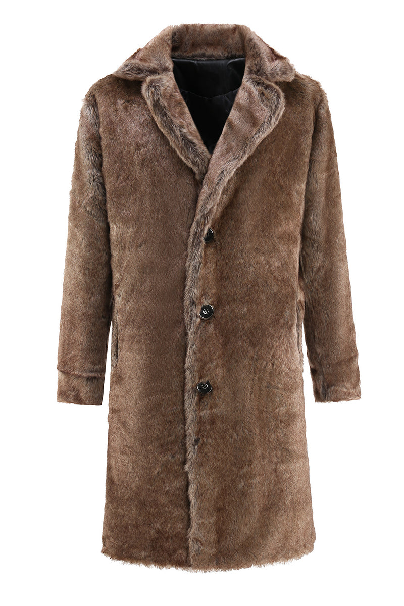 Load image into Gallery viewer, Coffee Thick Fur Long Leather Winter Coat