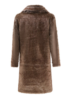 Coffee Thick Fur Long Leather Winter Coat