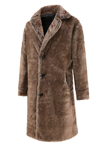 Coffee Thick Fur Long Leather Winter Coat