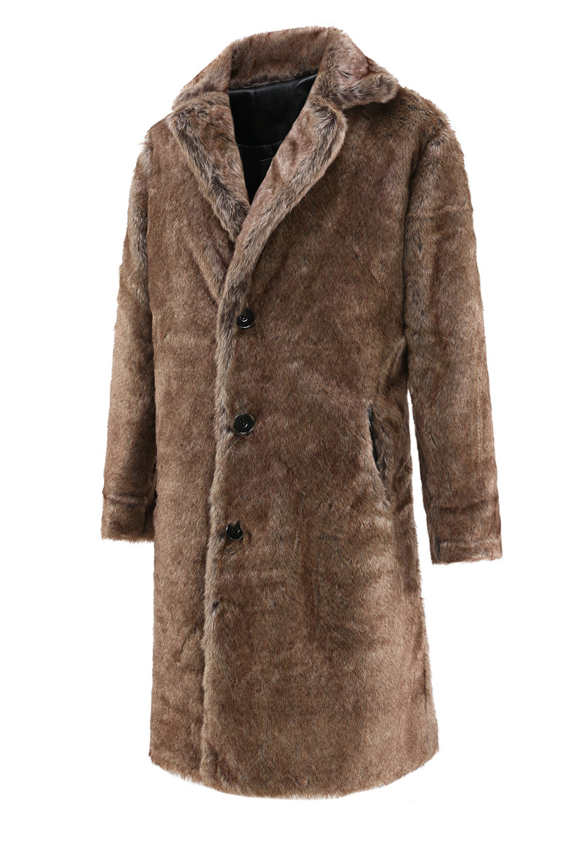 Load image into Gallery viewer, Coffee Thick Fur Long Leather Winter Coat